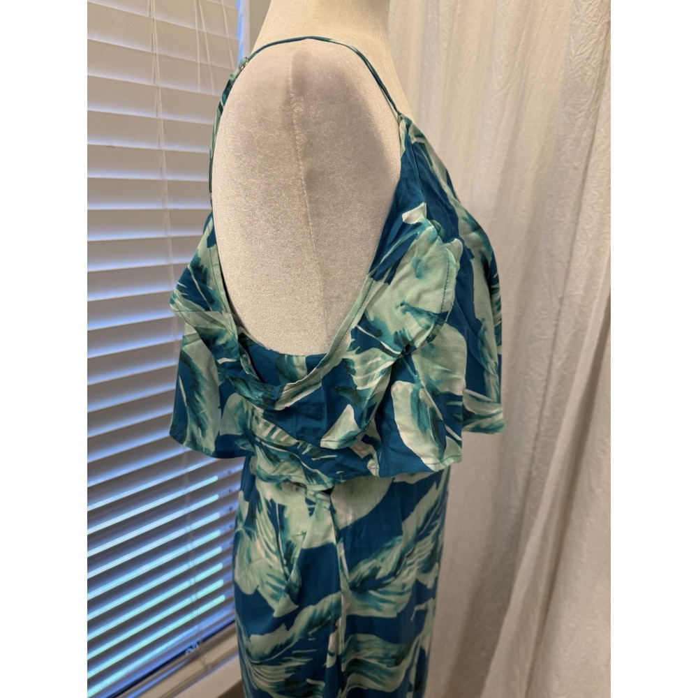 Gianni Bini Tropical Midi Wrap Dress Women Size Medium Aqua Summer Beach Cruise - Picture 5 of 16
